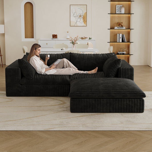 39.8 Cloud Sofa,Corduroy Fabric,Deep Seat Couches,Double-layer Design,Removable  Cushion,No Assembly, DIY Combination For Living Room, Bedroom,Conference Room ,Apartment,Black