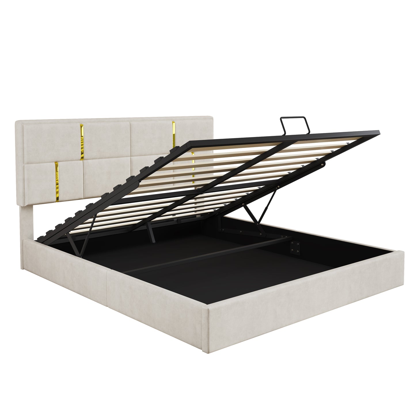 Queen Size Upholstered Platform Bed With Hydraulic Storage System,No Box Spring Needed,Beige