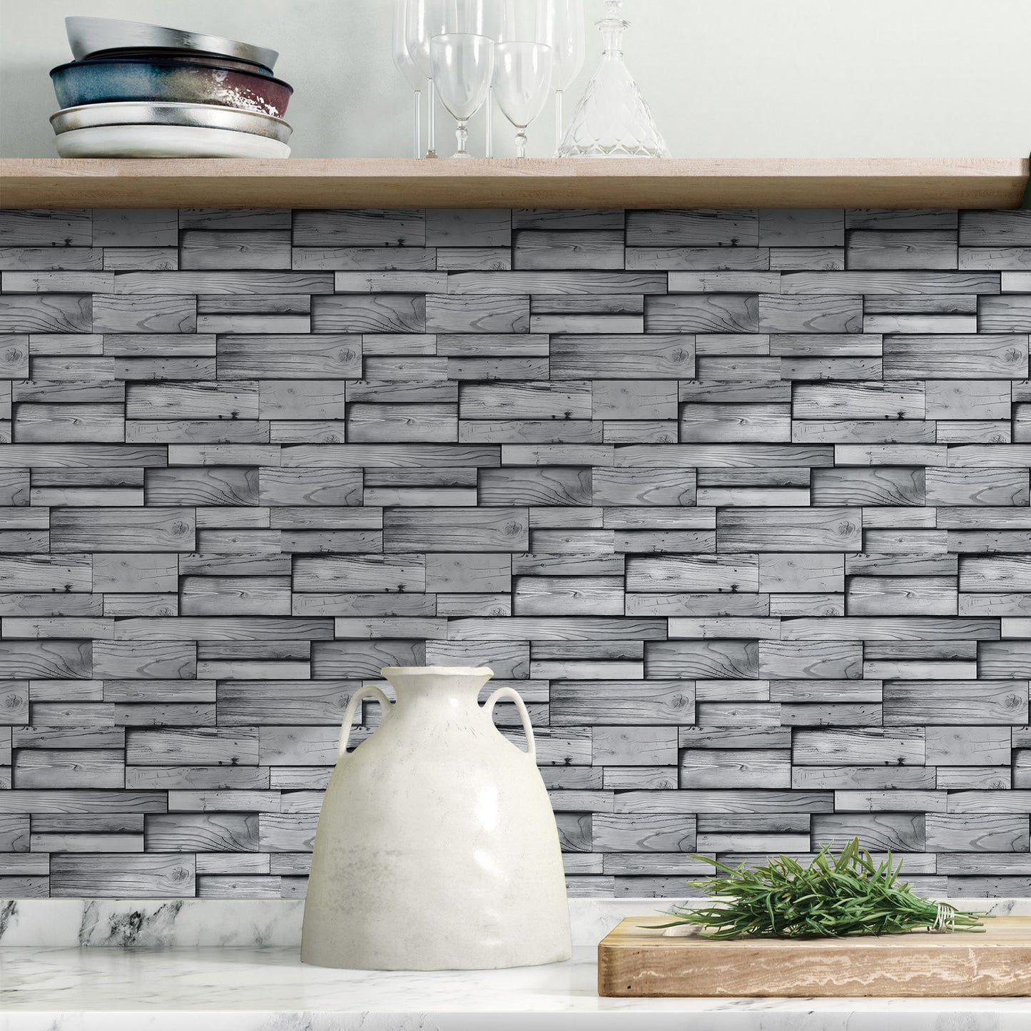Peel And Stick Wood Grain Wallpaper Waterproof And Oil Proof Wall Tile Sticker Kitchen Backsplash Light Grey Bathroom Decoration And Accessories Wall Sticker