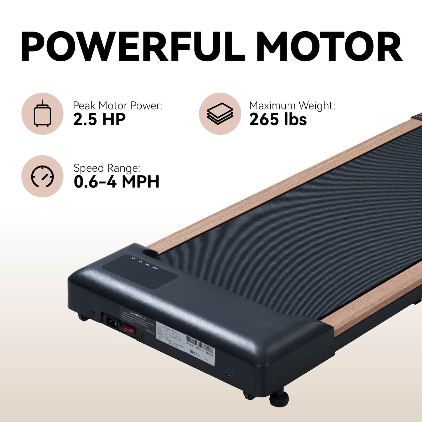 2.25HP Under Desk Treadmill, Portable Wood Walking Pad For Home & Office, Compact Running & Walking Machine With Remote Control, LED Display, Black