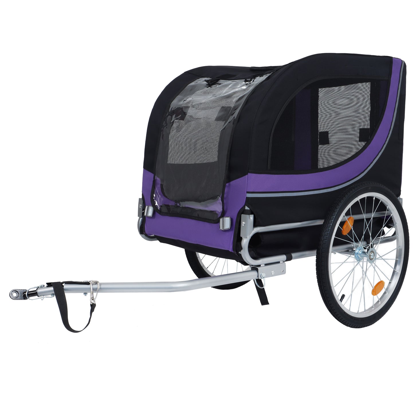 Large Folding Bike Trailer For Dogs - 66LB Capacity All-Terrain Pet Carrier, Durable Steel Frame For Cycling, Jogging, Camping & Outdoor Adventures, Black- Purple