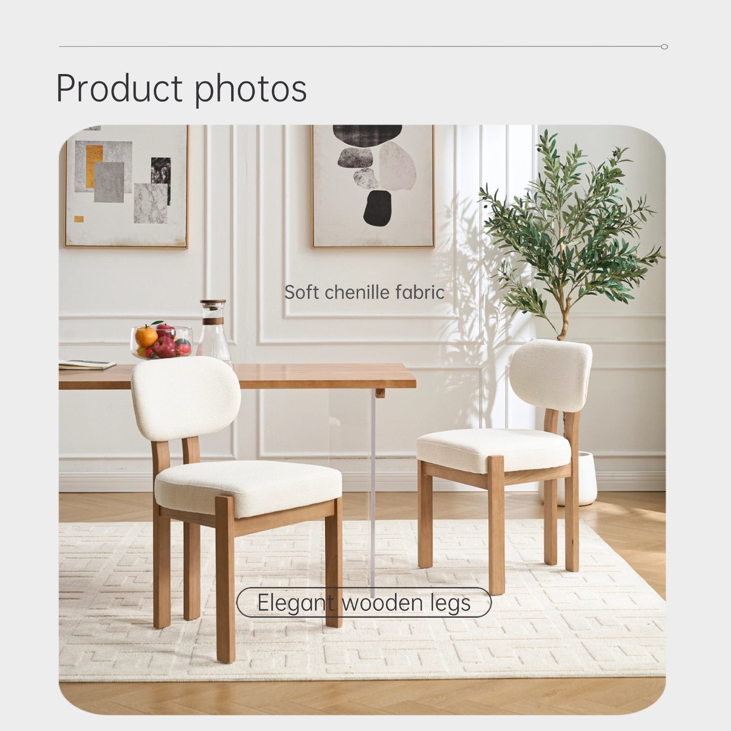 Wooden Dining Chairs Set Of 2, Modern Fabric Upholstered Dining Room Chair Kitchen Chairs, Farmhouse Dinner Chair For Kitchen Dining Room