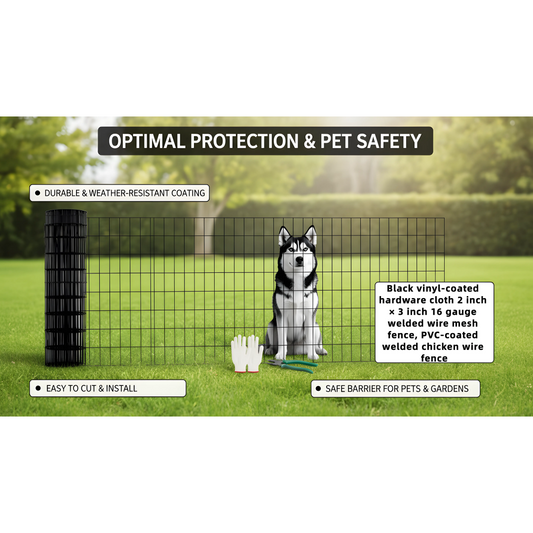 48 INCHx33 FT Black Vinyl-coated Metal Mesh, 16 Gauge 0.67 Inch Black PVC Metal Mesh, Black Welded Wire Mesh Support, Poultry Cage Protective Fence