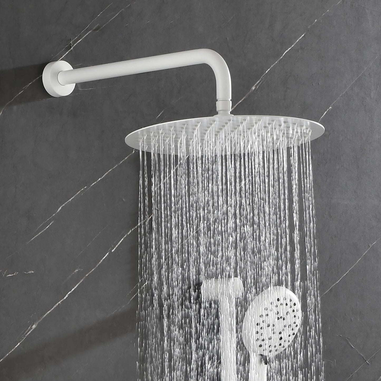 Shower System With Shower Head, Hand Shower, Slide Bar, Bodysprays, Shower Arm, Hose, Valve Trim, And Lever Handles
