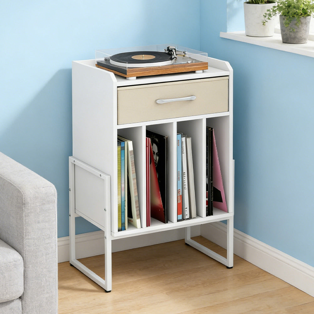 Record Player Stand With Drawer And Record Holder For Music Room, Living Room And Study