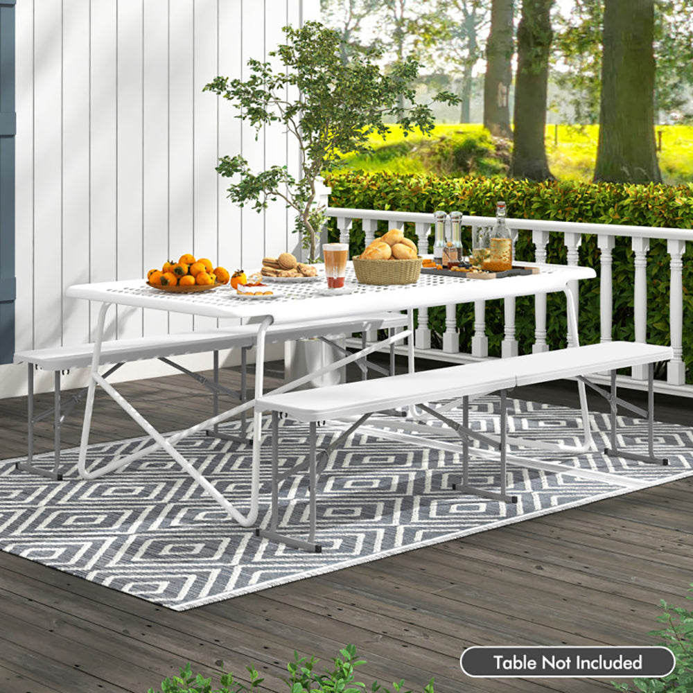 6 Feet Plastic Folding Bench Picnic Camping Dining Seat With Carrying Handle Accommodate 3 People Non-slip Foot