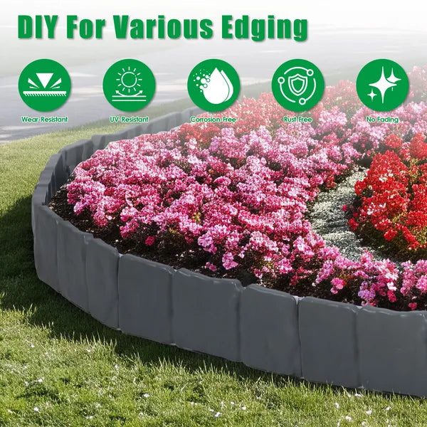 16FT Non-Digging Plastic Landscape Edging 20Pcs Faux Cobbled Stone Garden Borders With 20 Spikes Shovel Gloves Flexible Bendable For Flower Beds Pathways Tree Rings Garden Yard Lawn