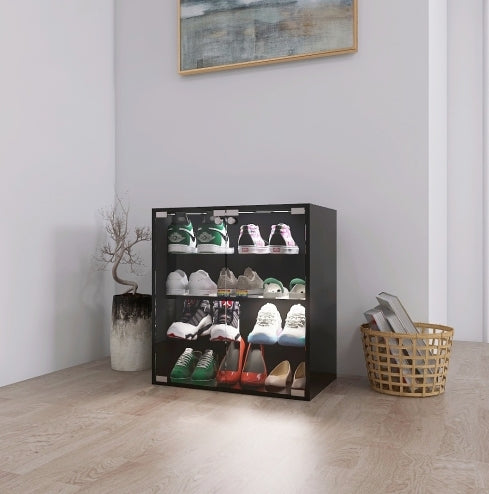 4-layer Black Shoe Cabinet With LED Lights And Bluetooth Control