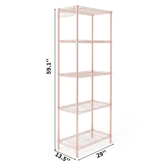 5-layer Adjustable Shelf With Adjustable Spacing, Pin-type Deformable Structure, Adjustable Feet, Display Rack, Iron, 54x29x150cm, Powder Coated With High-gloss Powder