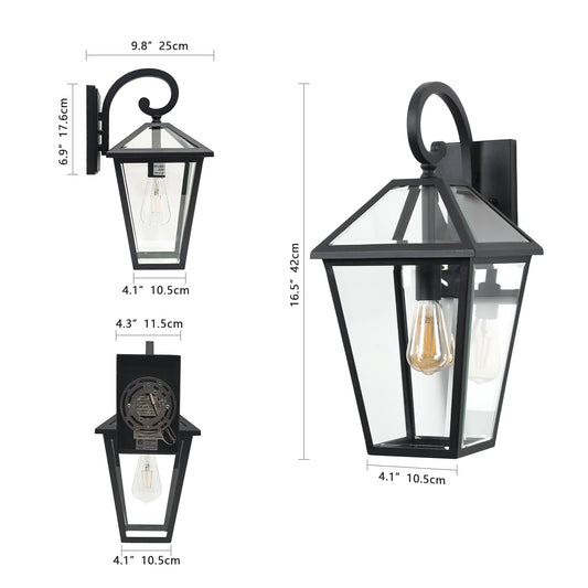 10 2pcs Outdoor Wall Lanterns, Black Finish Weatherproof Wall Sconce With Clear Glass Panels, Vintage Exterior Light Fixtures For Porch, Patio, Garage, And Entryway Bulb Not Included