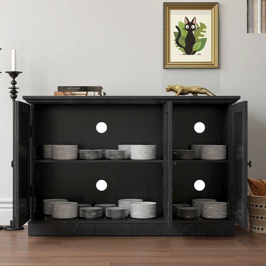 45 W Storage Cabinet With 3 Mirrored Acrylic Doors, Sideboard With Adjustable Shelves For Living Room Dinning Room Kitchen, Black Decorative Laminates And MDF Substrate Buffet With Magnetic Door
