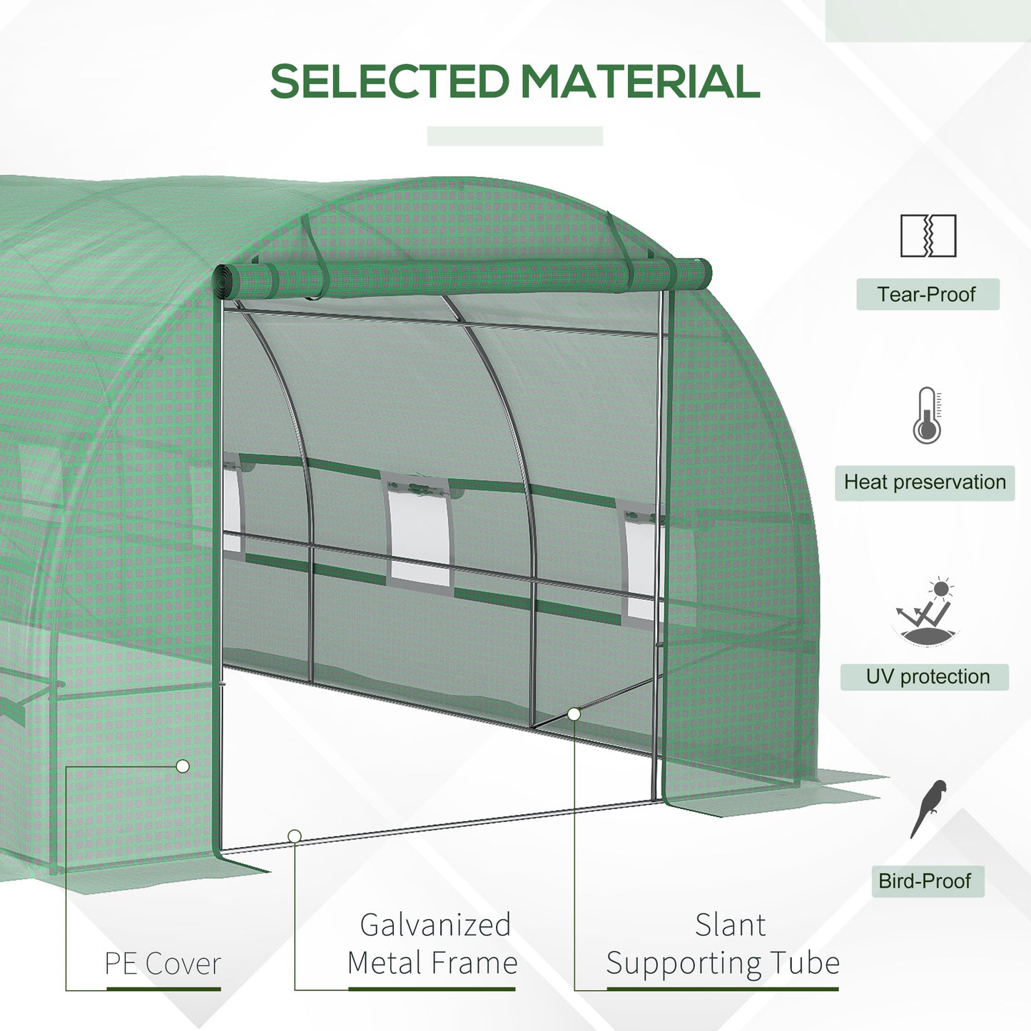 Steel Frame Walk-In Tunnel Greenhouse Garden Warm House Large Hot House Kit With Windows & Door, 19' X 10' X 7', Green