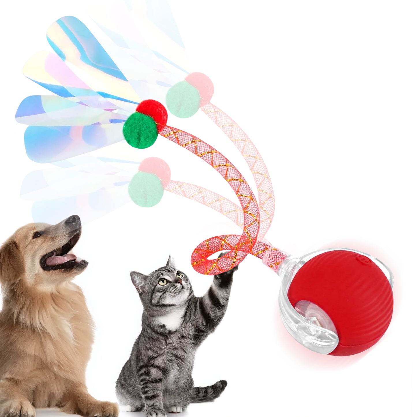 Interactive Toys Ball For Cats, Dog,Agile Moving Cat Ball With ElasticMesh Tail