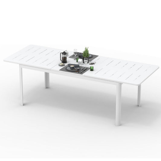 Patio Dining Expandable Table, Metal Aluminum Outdoor Table For 6-8 Person Rectangular Table For Porch Lawn Garden Bistro  Ivory White