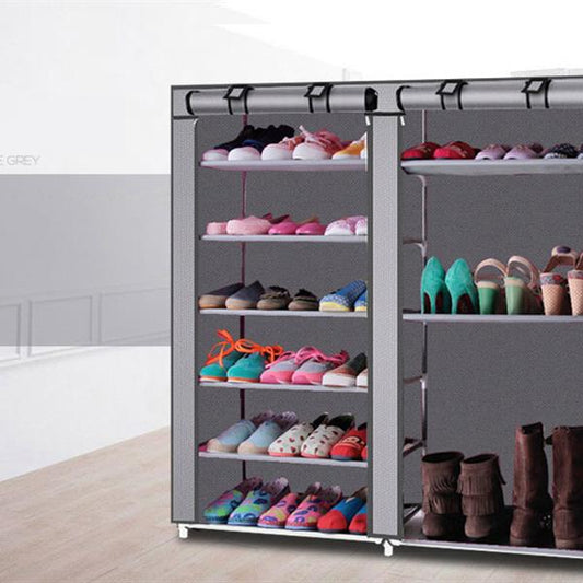 Double Row 9-grid Non-woven Shoe Cabinet