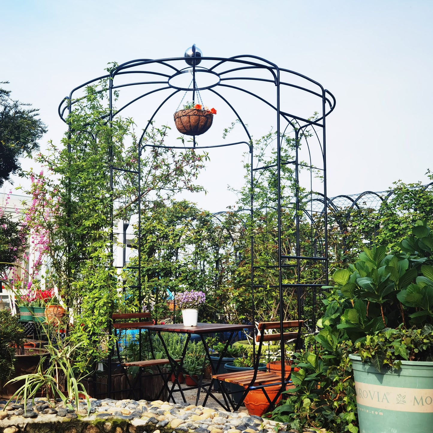 Metal Garden Arch Iron Garden Arbors Gazebo Dia81.3  X 114.2  High Birdcage Shape Pergola Pavilion For Wedding CeremonyOutdoor Black