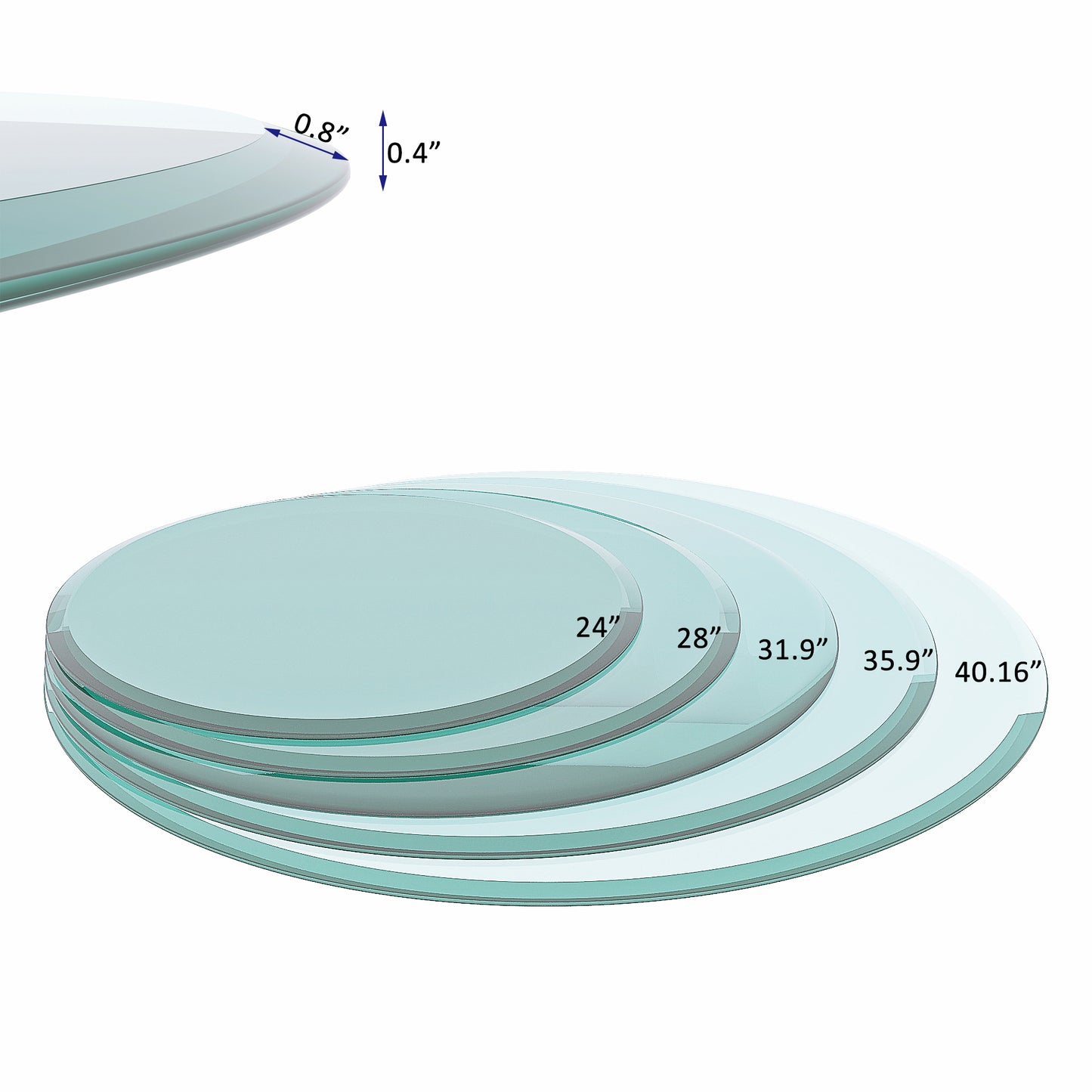 28  Inch Round Tempered Glass Table Top Clear Glass 2 5 Inch Thick Beveled Polished Edge