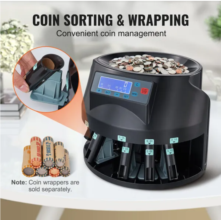 VEVOR USD Coin Sorter Coin Counter Wrapper And Roller 300 Coins Min LCD Display