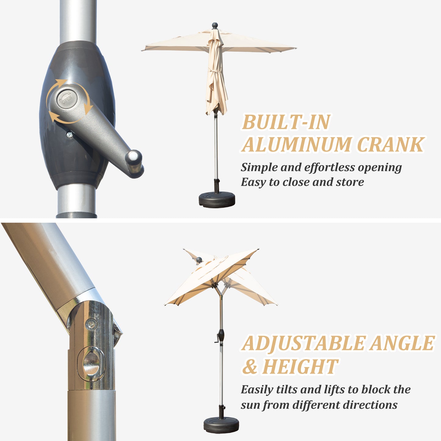 Rectangle Patio Umbrella With Crank Lift And Tilt Function, Beige   Base Not Included