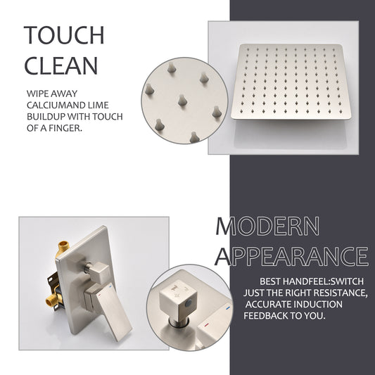 Brushed Nickel Shower System 10 Inch Brass Bathroom Deluxe Rain Mixed Shower Combination Set Wall Mounted Rain Shower Head System Shower Faucet