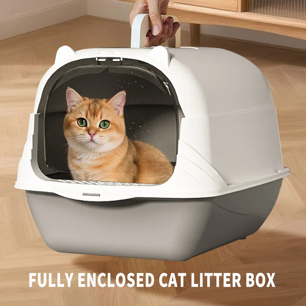 2026 Top Rated Fully Enclosed Cat Litter Box, Gray - Odor-Locking, Portable With Scoop & Litter Mat