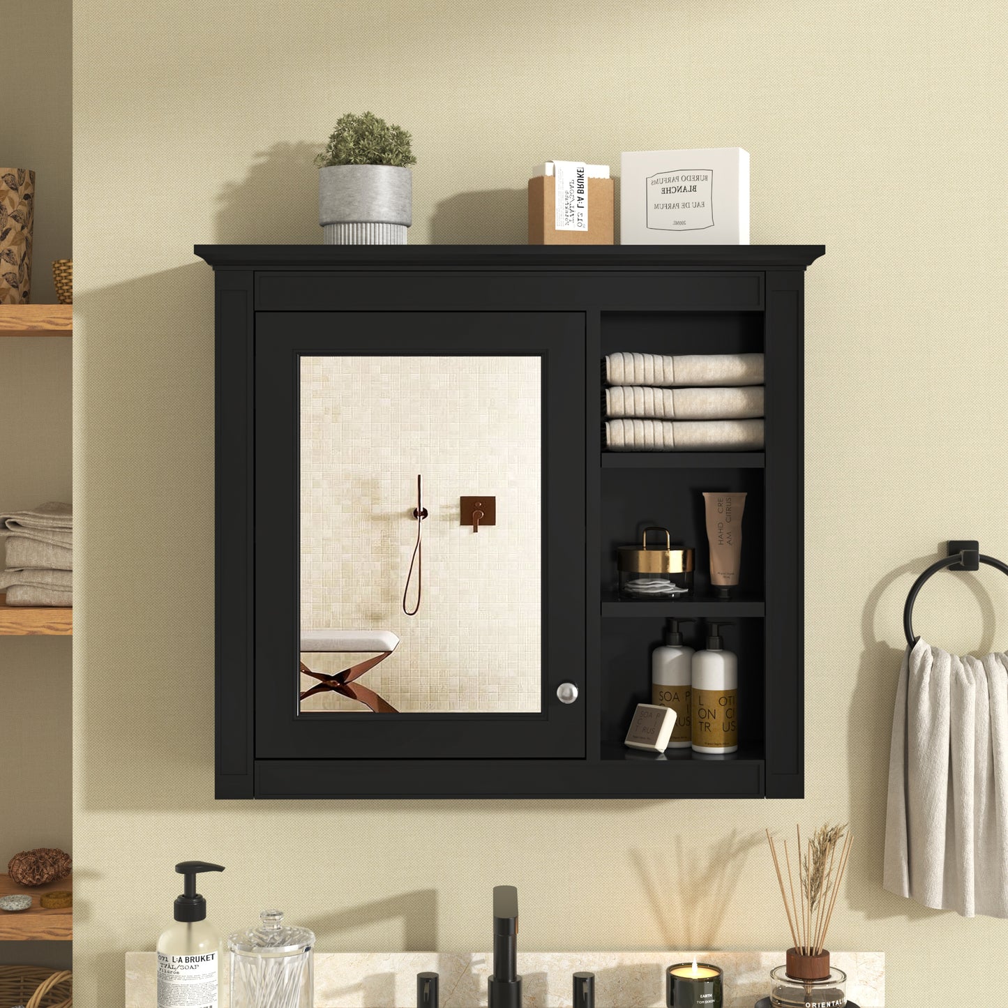 30   X 28   Medicine Cabinet, Wall Mounted Bathroom Storage Cabinet, Modern Bathroom Wall Cabinet With Mirror,Medicine Cabinet, Mirror Cabinet With 3 Open Shelves   Not Include Bathroom Vanity