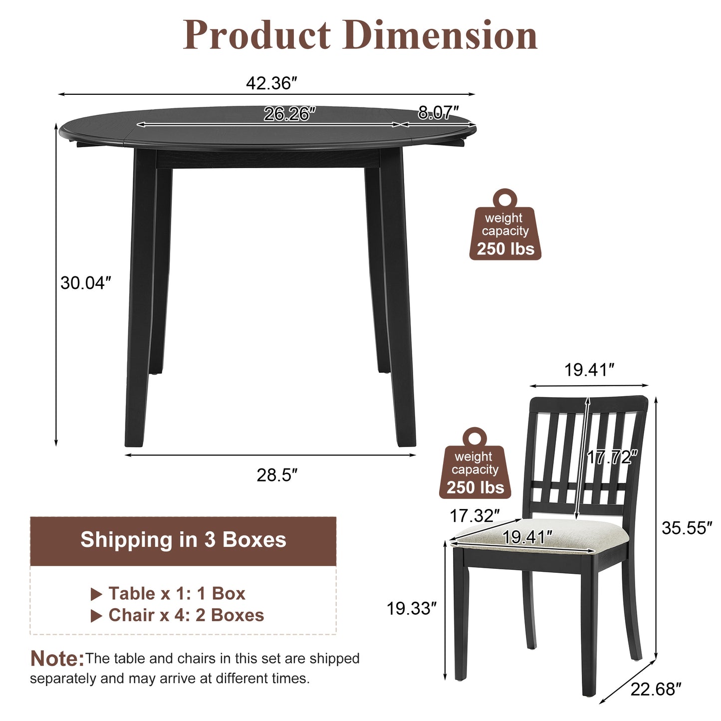 5-Piece Round Dining Table Set For 4 People, 1 Folding Wood Dining Table   4 Upholstered Chairs, Space-Saving Design For Small Apartments And Dining Areas - BLACK