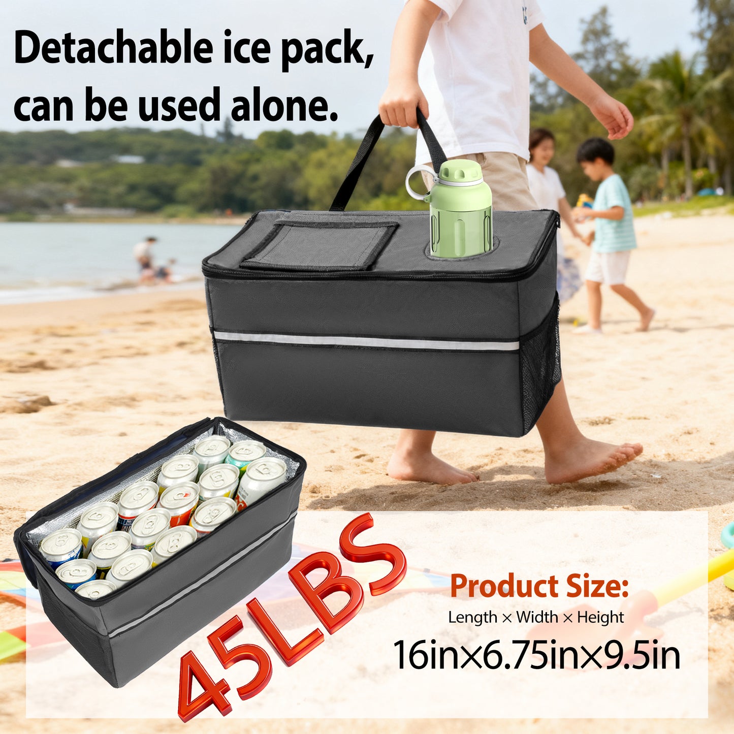 3-in-1 Folding Wagon Cart With Bench Seat & Storage Patent Protection - Includes 1 Ice Pack 500lbs Heavy- Duty Utility Wagon 180L Capacity All- Terrain Wheels For Camping Beach Sports Garden Gray