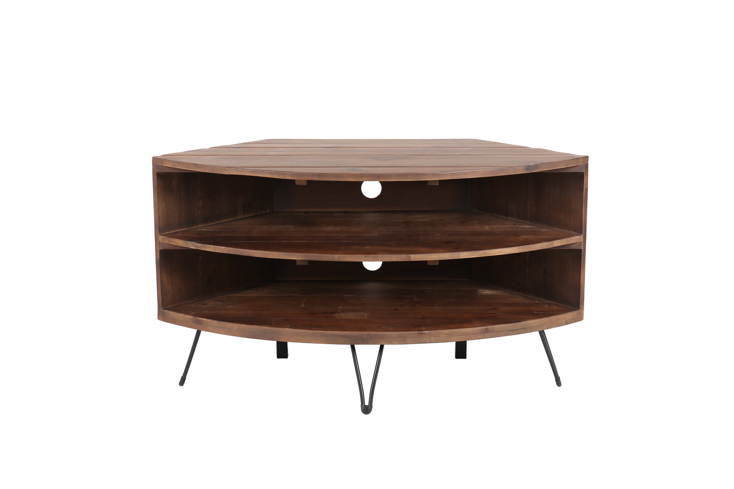 Fan Shape Reclaimed Wood Corner Media Table For Living Room Wise Use Your Space