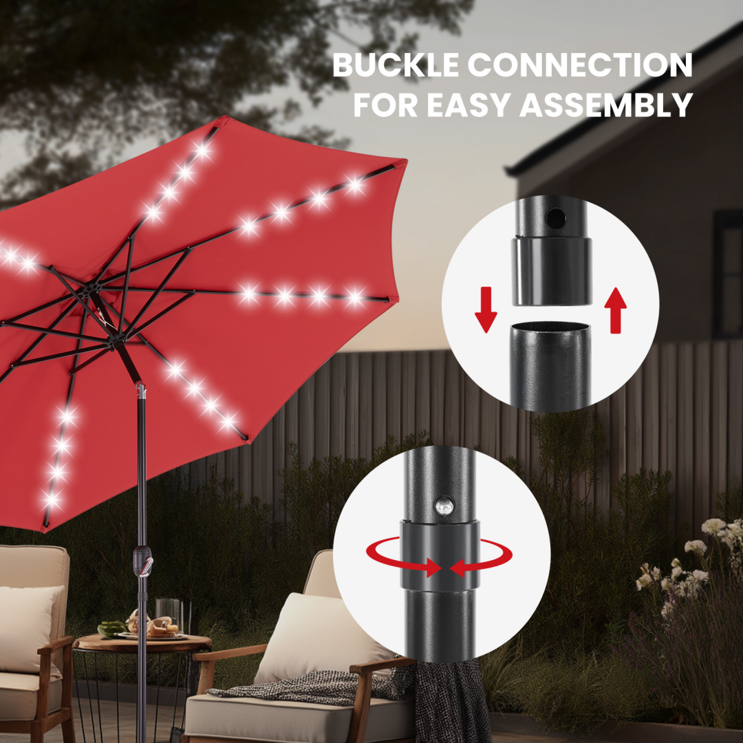 10ft Solar Polyester 32 LED Lighted Patio Umbrella With Tilt Adjustment And UV-Resistant Fabric