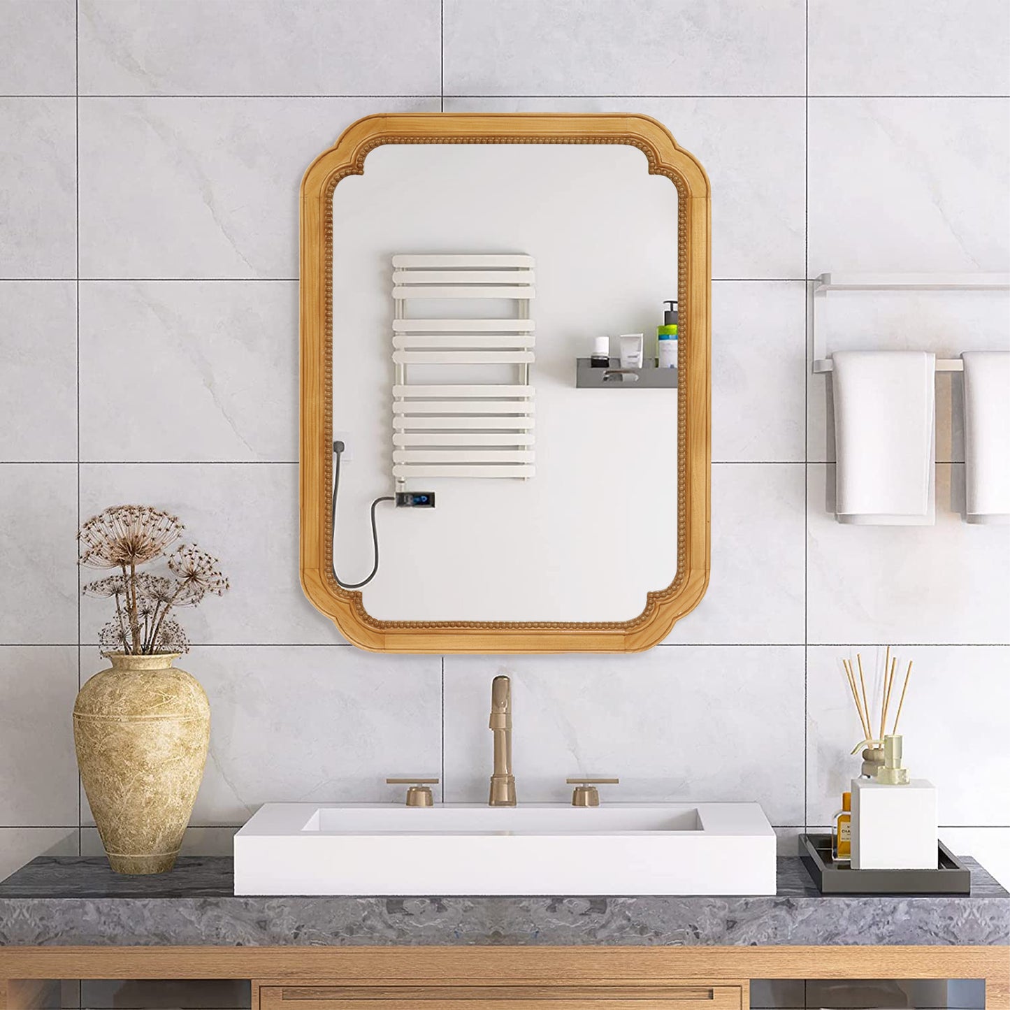 31.5  X 23.82  Wood Framed Wall - Mounted Mirror Cabinet With Storage Shelves, Medicine Mirror For Bathroom, Living Room, Entryway
