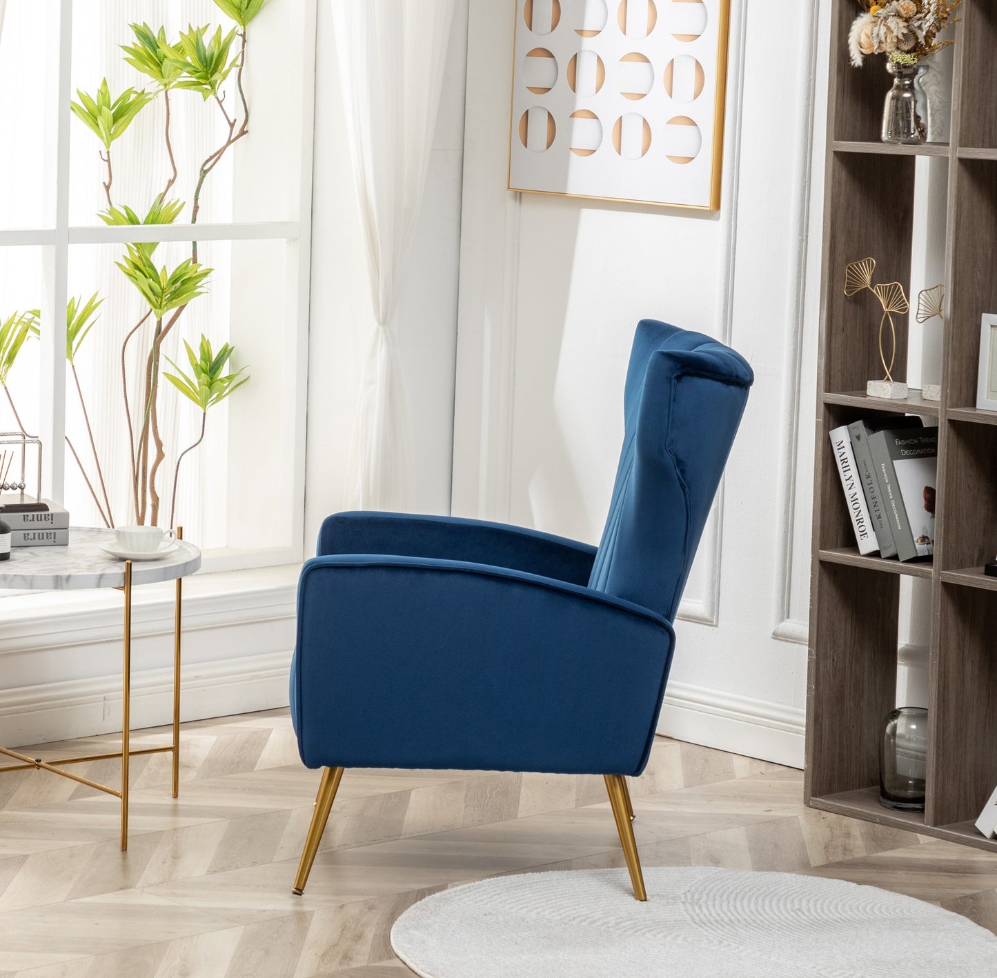 Velvet Accent Chair With Metal Legs, Modern Upholstered Armchair, Wingback Side Chair For Living Room Bedroom Small Spaces