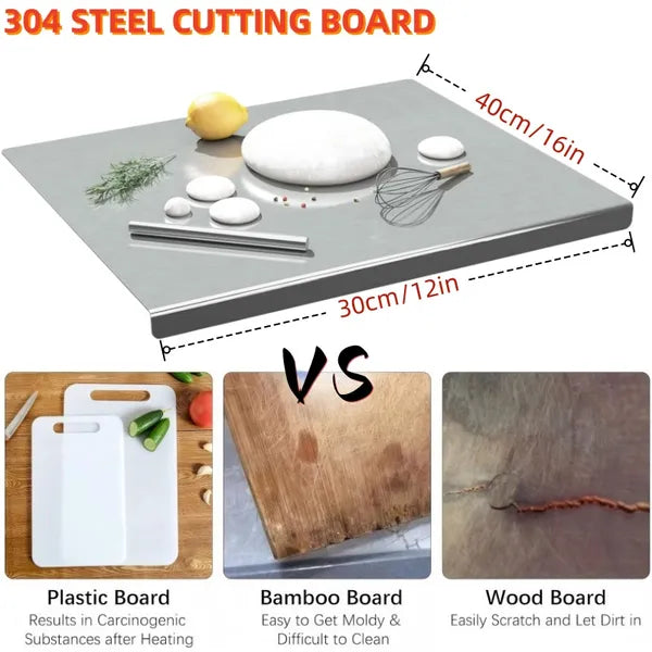 XXL 304 Stainless Steel Cutting Board  Anti-Slip & Mildew-Proof No More Moldy Wooden Boards - Heavy-Duty & Food-Safe, Easy To Clean - Chop Meat, Knead Dough, Bake Prep All-in-One - Must-Have For Home