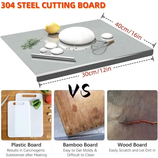 XXL 304 Stainless Steel Cutting Board  Anti-Slip & Mildew-Proof No More Moldy Wooden Boards - Heavy-Duty & Food-Safe, Easy To Clean - Chop Meat, Knead Dough, Bake Prep All-in-One - Must-Have For Home