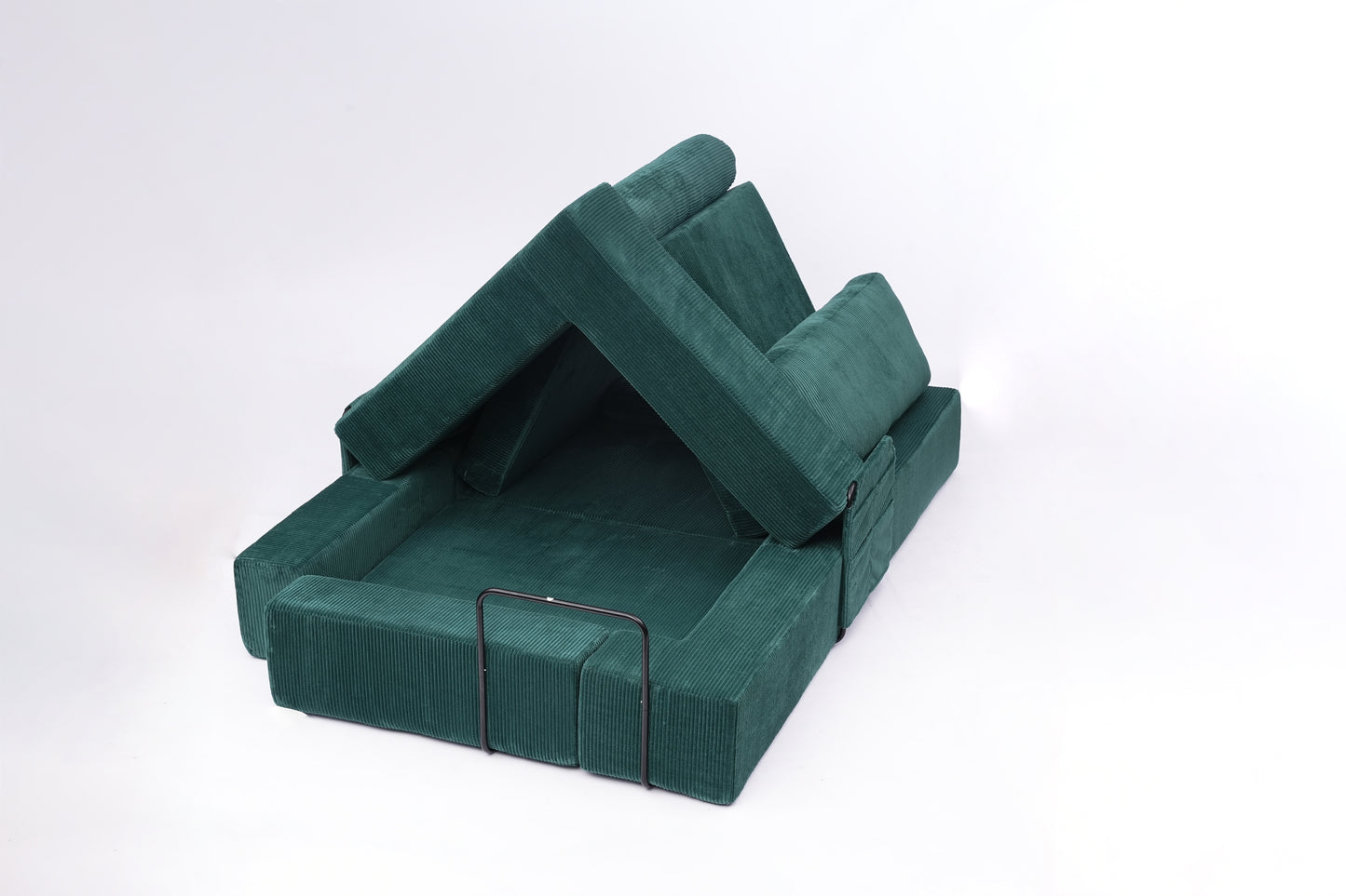 Foldable Castle Sofa Modular PlayCouchfor Living Room & Bedroom Instant Expansion Comfortable &Creative Design Furniture Seater With One Side Seat,Green.