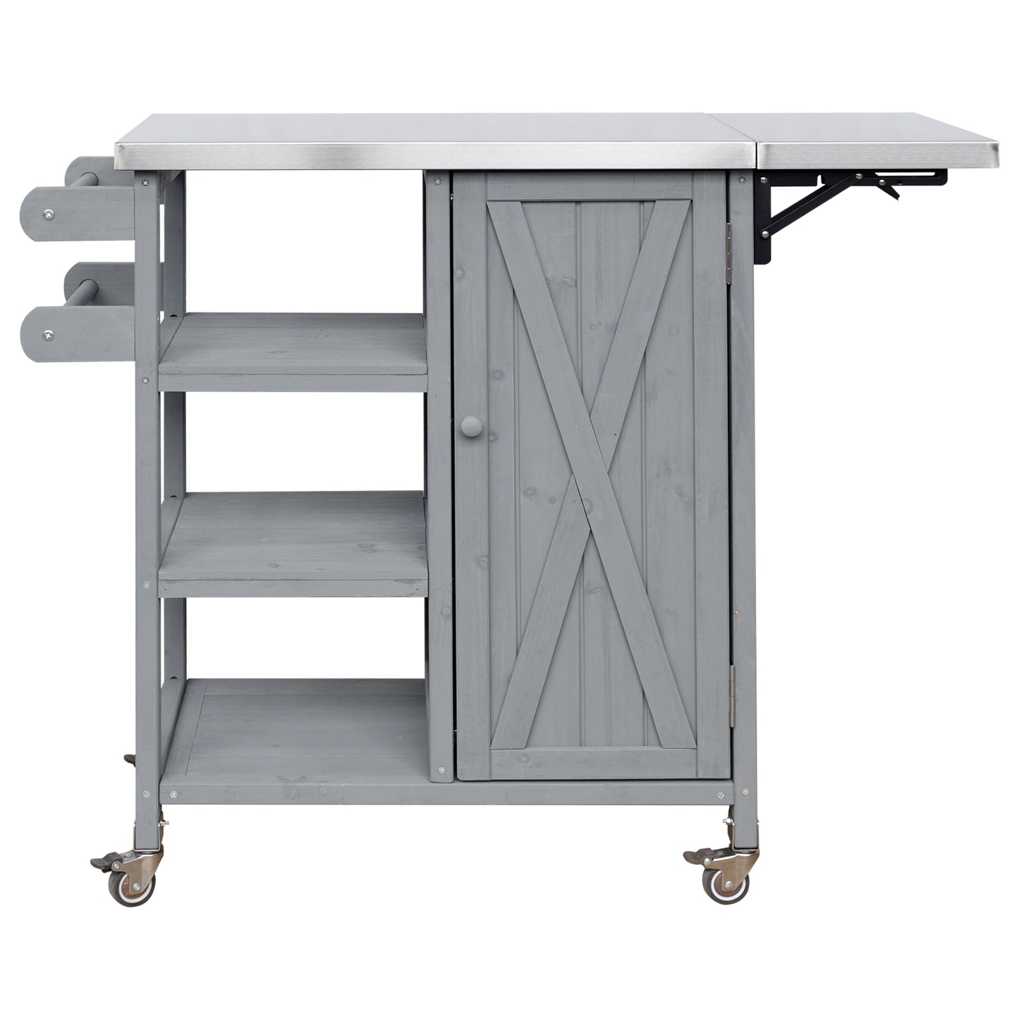 Foldable Outdoor Kitchen Island Patio Kitchen Island Outdoor Kitchen Cart Portable Prep Station With Lockable Wheels, Storage Cabinet And Towel Rack For Patio And Outdoor, Grey