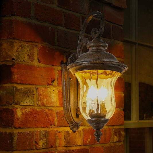 22 H Vintage Outdoor Wall Lantern, Weatherproof Exterior Sconce Light With Clear Glass Shade, Waterproof Wall Mount Light Fixture For Patio, Porch, Or Entryway One Piece & No Bulb