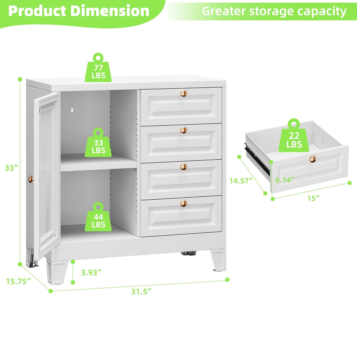 Bathroom Storage Cabinet With 4 Drawers,Metal Bathroom Floor Cabinet With Door And Shelves,Toilet Paper Storage Cabinet For Bathroom,Home,White