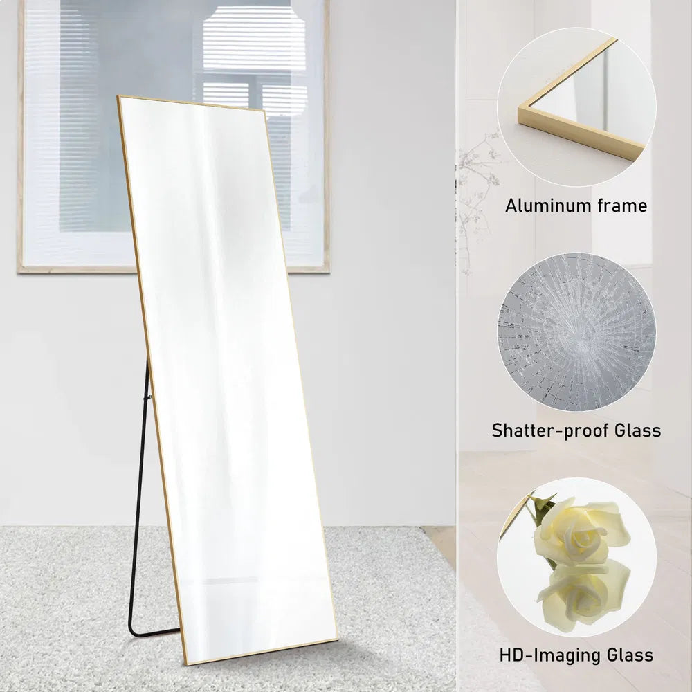 Floor Standing Mirror, Wall Mirror With Stand Aluminum Alloy Thin Frame,21'X64'
