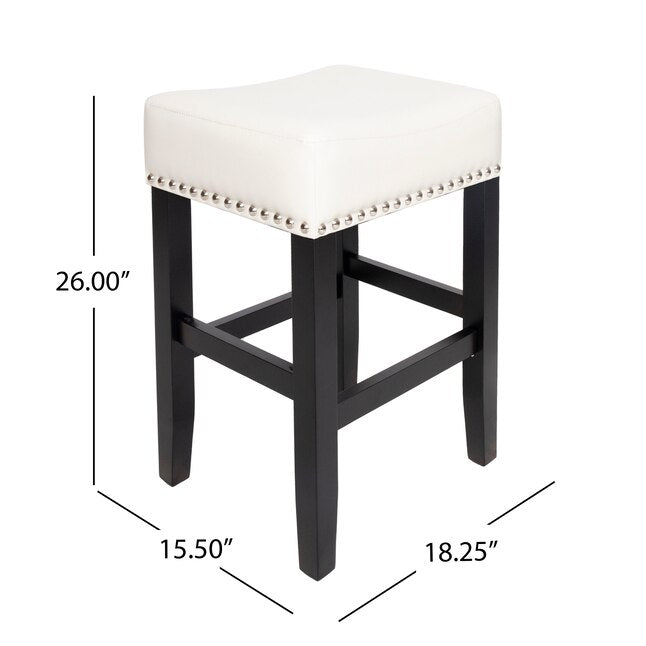 26-inch Backless Ivory Leather Counter Stool  Set Of 2