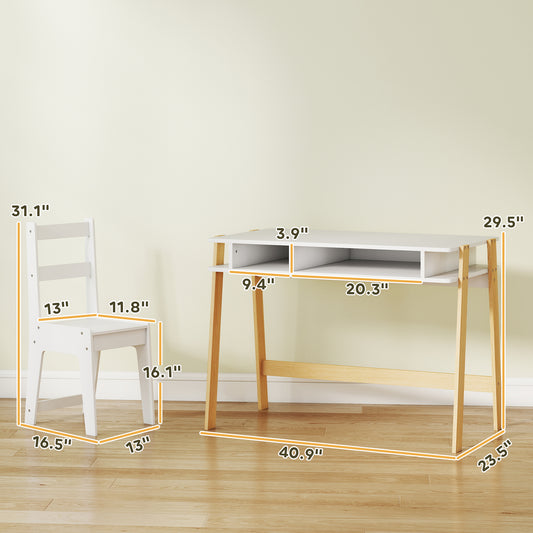 Kids Desk And Chair Set With Storage For Bedroom, School, Gift For Children Ages 3-12, White