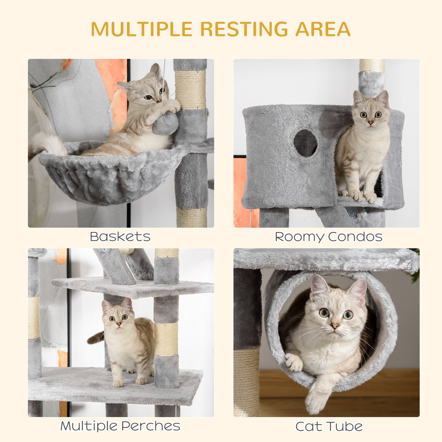 Floor To Ceiling Cat Tree, 94.5-102.5 Inch Height Adjustable Cat Climbing Tower With Scratching Posts, Condos, Hammocks