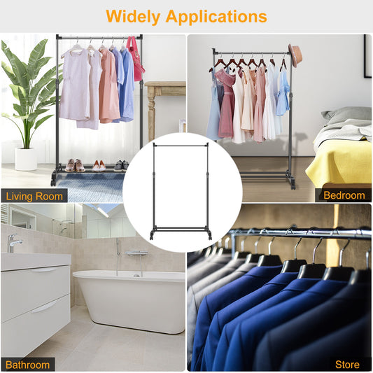 15kg 33lbs Garment Racks 3.12ft To 4.80ft Height Adjustable Clothes Stand Foldable Clothes Hanger With Wheels Storage Shelf For Dormitory Home