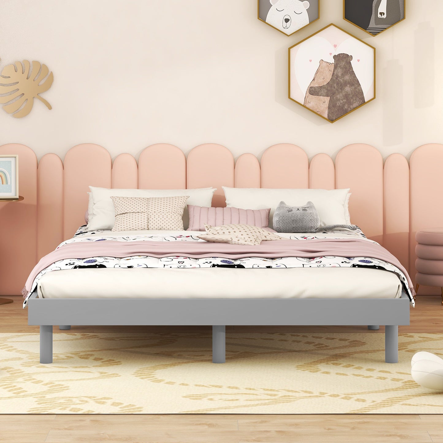 Modern Design Full Floating Platform Bed Frame For Grey Color