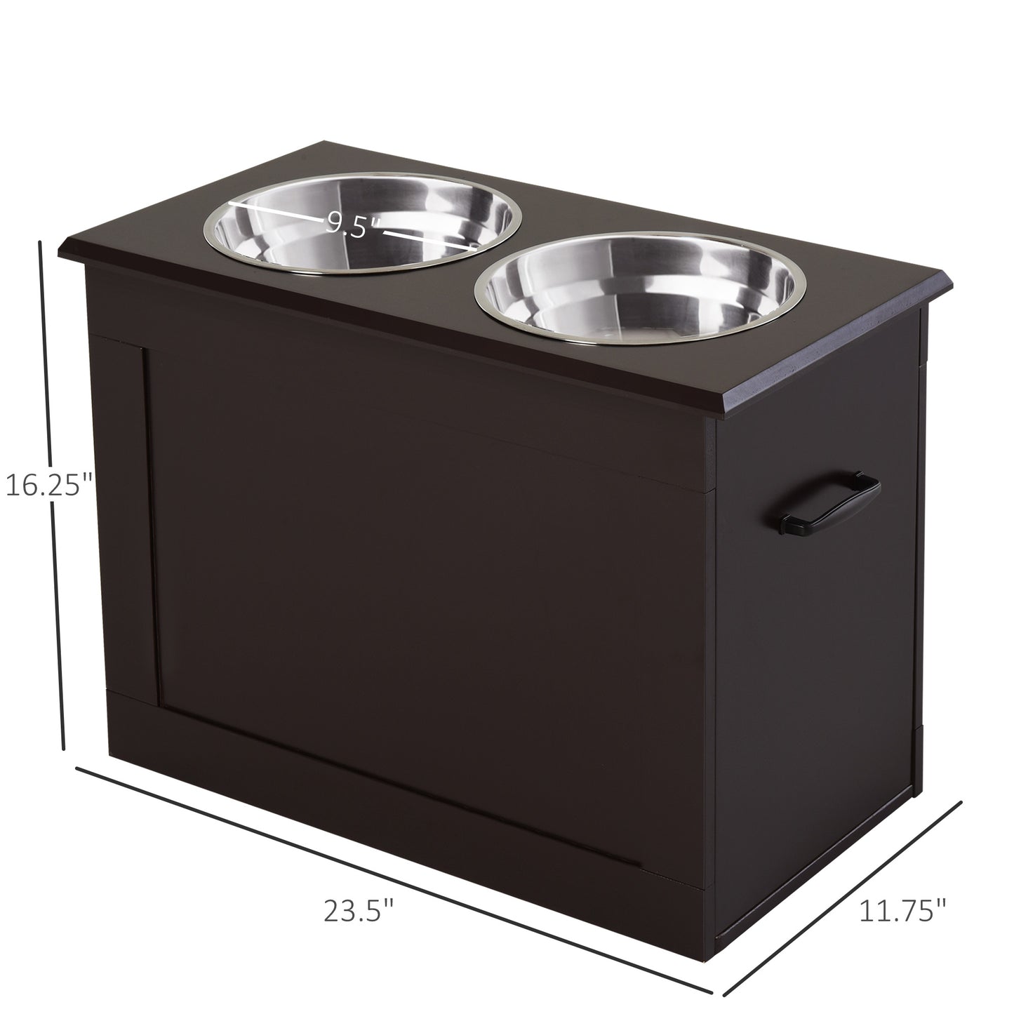 Raised Pet Feeding Storage Station With 2 Stainless Steel Bowls Base For Large Dogs And Other Large Pets, Coffee