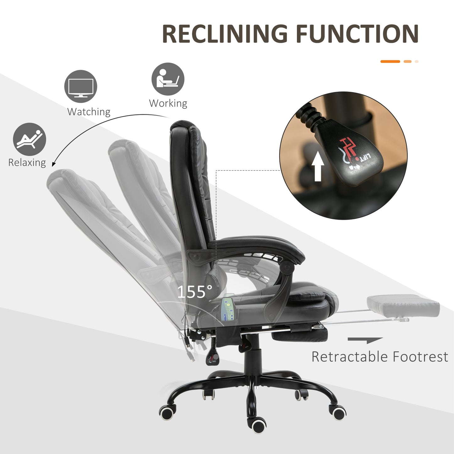 7-Point Vibrating Massage Office Chair High Back Executive Recliner With Lumbar Support, Footrest, Reclining Back, Adjustable Height, Black