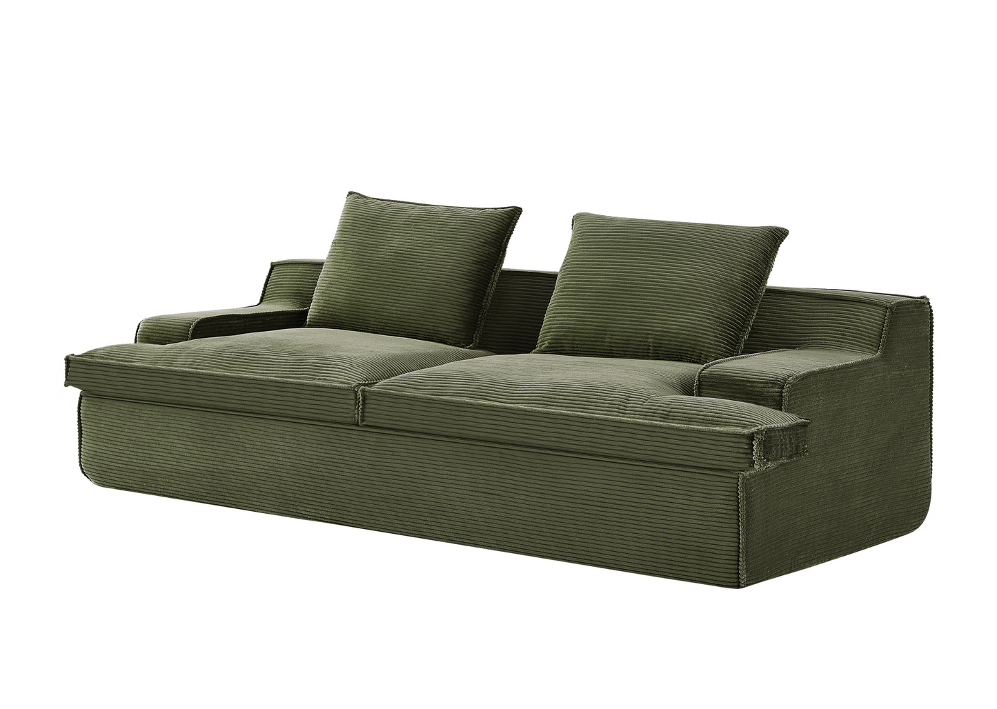 Nimbus Oversized Full Foam 4 Seater Couch For Living Room Upholstered In Soft Corduroy Fabric, Wide Armrests, Ergonomic Compressed Sofa In A Box, No Assembly, 90 Inch Wide, Green