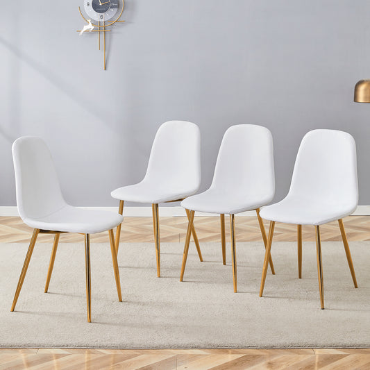 Luxury Simple Chair - Set Of 4 White Linen Material High Resilience Dining Chair With Metal Golden Leg.Integral Metal Leg Architecture,Suitable For Various Interior Decoration Styles.