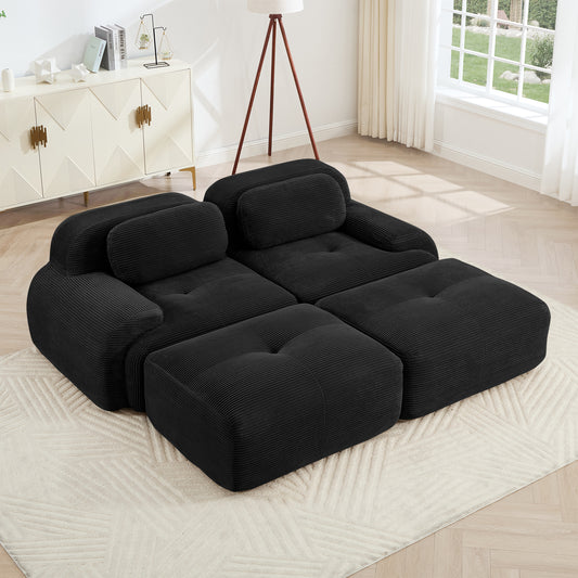 2-seat Sofa In Luxury Corduroy Fabric Fabric Modular Multi-combination Anti-slip Design Assembly Chaise Lounge Curved Armrests Ergonomic Support High-resilience Sponge For Living Rooms Bedrooms,Black