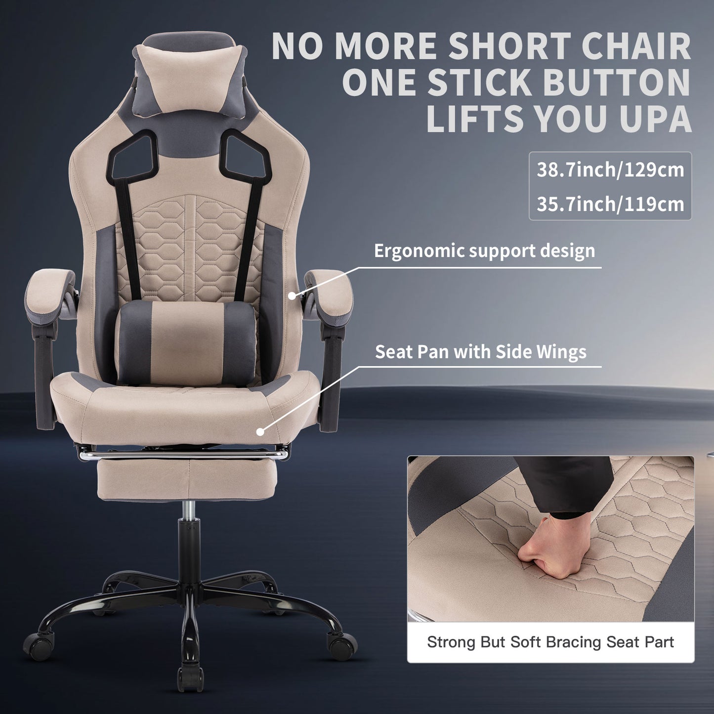 Gaming Chair With Massage,Ergonomic PC Gaming Chair With Footrest Comfortable Headrest And Lumbar Support,High Back PVC Leather,300LBS Grey